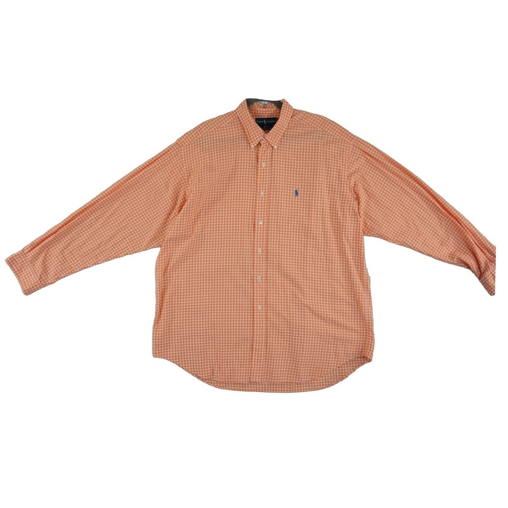 Ralph Lauren Blake Button Down Shirt Men's Size XL Orange Gingham 100% Cotton